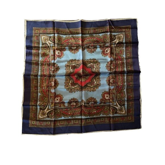 Satiny Polyester Vintage 1980's Paisley Scarf Blue - Picture 1 of 4